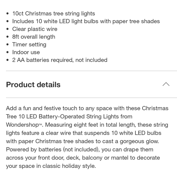 Wondershop NWT 10 LED Christmas Tree String Light 8' Battery Operated - Picture 5 of 7